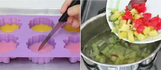 cho hoa quả vào nồi nước lá dứa
