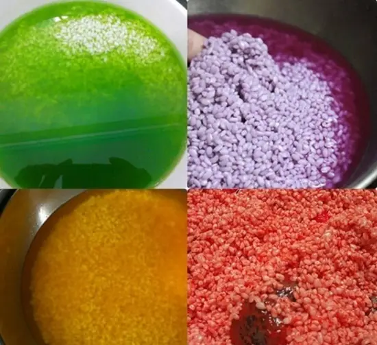 ngâm gạo nếp tạo màu làm xôi ngũ sắc