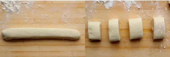 Cắt thanh bột bánh để làm bánh bao chay