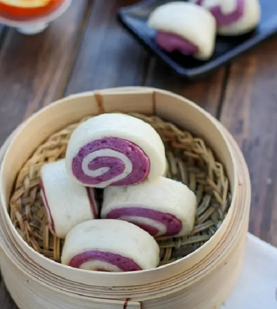 bánh bao khoai lang tím hấp bánh
