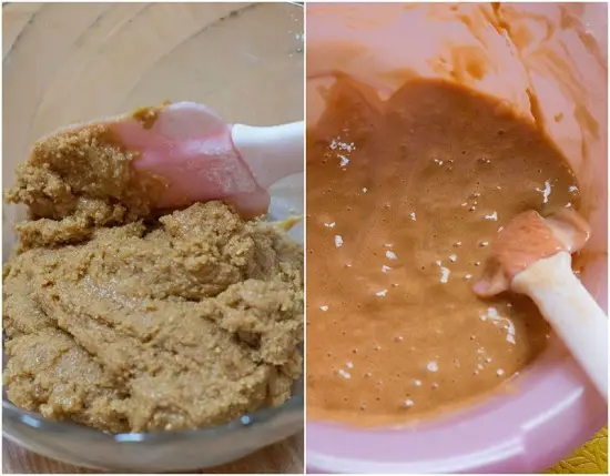 trộn caramel với bột