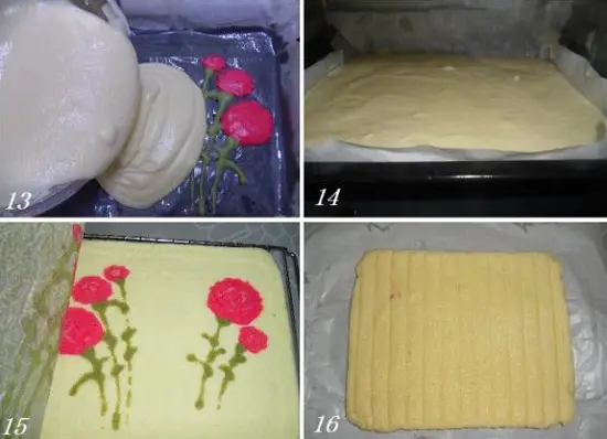 đổ bột bánh lên các bông hoa