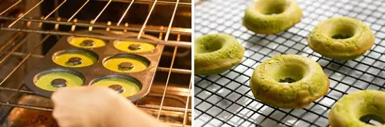 Bánh Donut trà xanh bọc sôcôla sau khi nướng