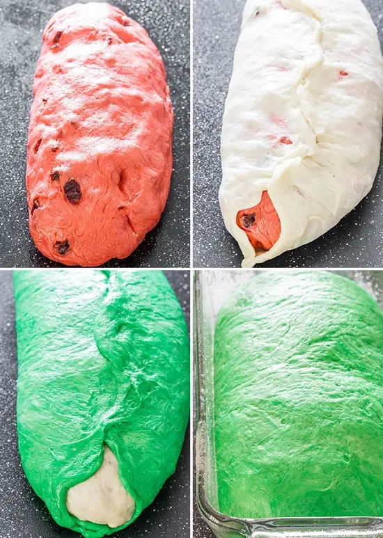 cuộn các phần bột lại với nhau để làm bánh mì dưa hấu
