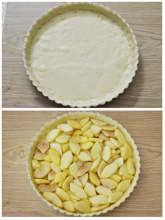 cho táo vào khuôn bánh
