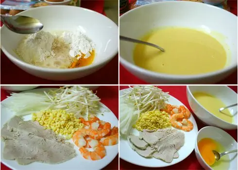 pha bột - cách làm bánh xèo