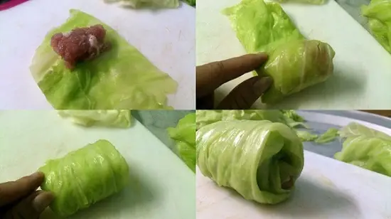 bắp cải cuộn thịt sốt cà chua cách làm 1