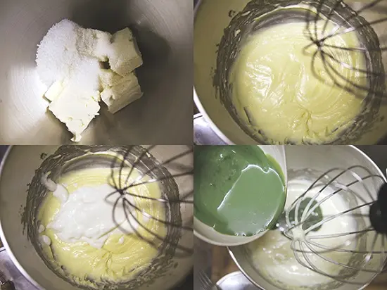 trộn creamcheese với hỗn hợp bột trà xanh