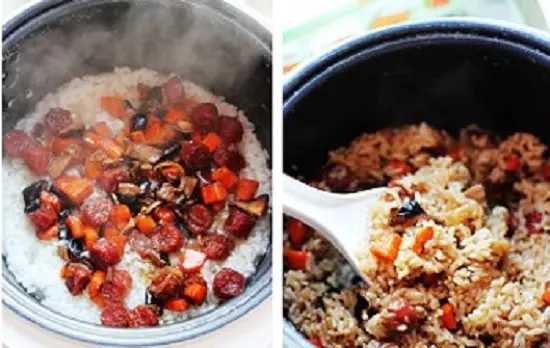 hấp cơm cùng với lạp xưởng