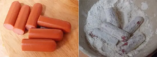lăn xúc xích qua bột
