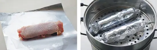 hấp gà cuộn xôi