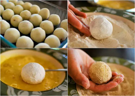 Các bước hoàn thành món khoai tây nhồi thịt viên chiên