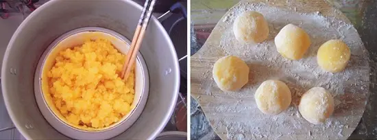 nặn nhân thành những viên nhỏ