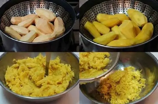 hấp chín khoai lang