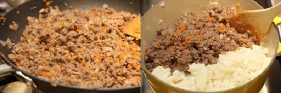 trộn khoai tây với hỗn hợp thịt bò