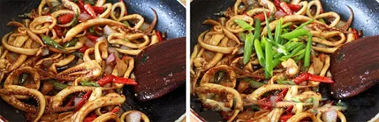 cho mực vào xào tiếp