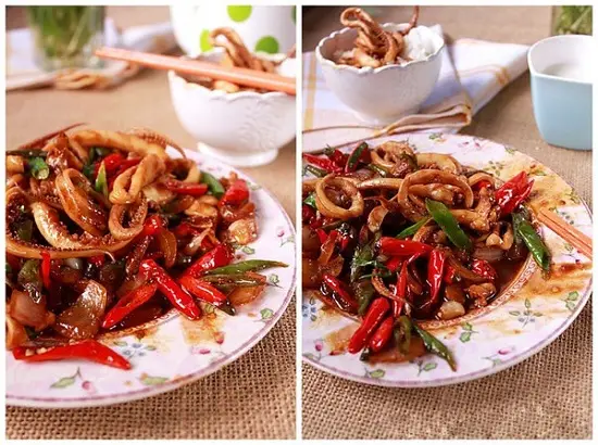 mực xốt chua cay