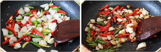 cho rau củ vào phi thơm