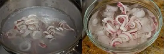 trần qua mực và ngâm vào nước lạnh