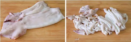 thái mực ống thành những khoanh tròn