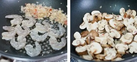 cho tôm vào đảo đều