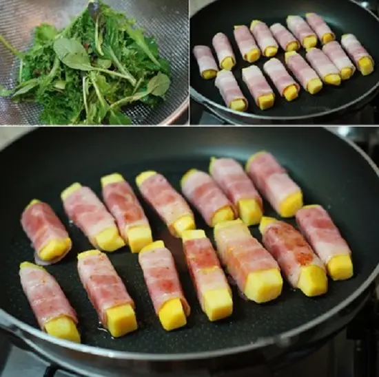 cho thịt vào chiên