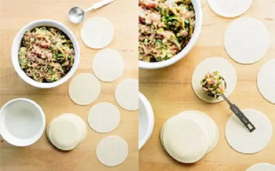 cho nhân vào vỏ bánh - cách làm sủi cảo