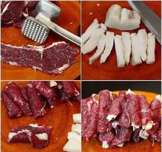 cuộn tròn thịt bò với mỡ