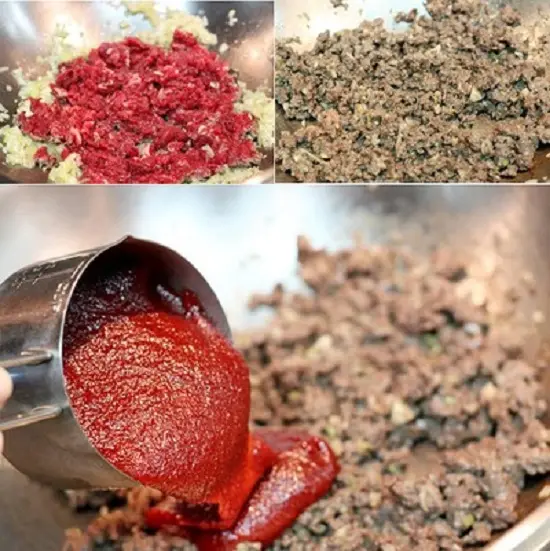 cho thịt bò vào xào chín