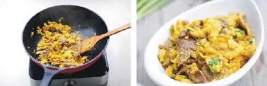 xào thịt bò với trứng