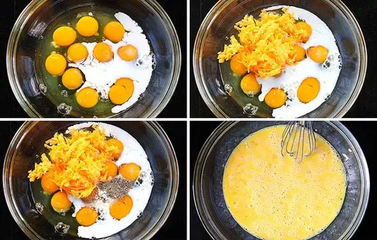trộn trứng với sữa, pho mát