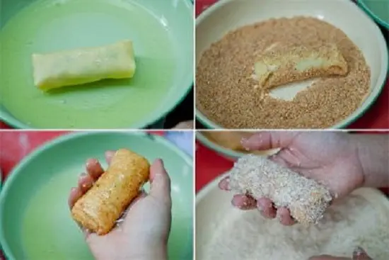 lăn nem vào bột xù