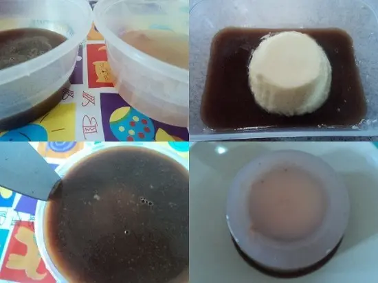 đổ agar vào bánh flan