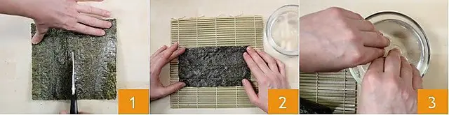 cắt rong biến - cách làm sushi cá hồi