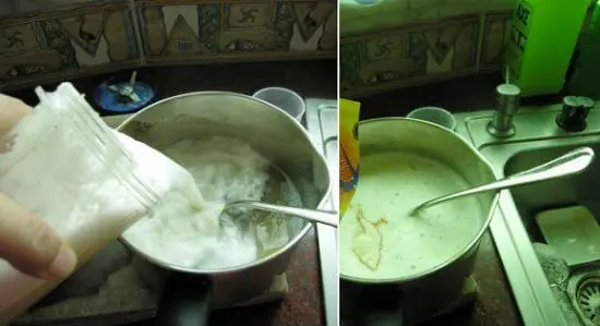 Đun sôi nhẹ hỗn hợp thạch rau câu trái cây hương vải