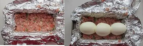 xếp trứng vào khuôn thịt