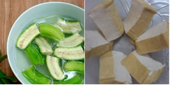 Sơ chế chuối, đậu làm món lươn om chuối đậu