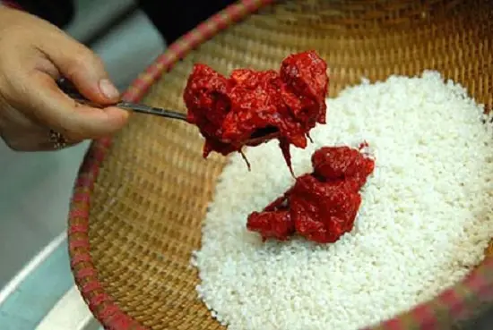 trộn gấc vào gạo nếp
