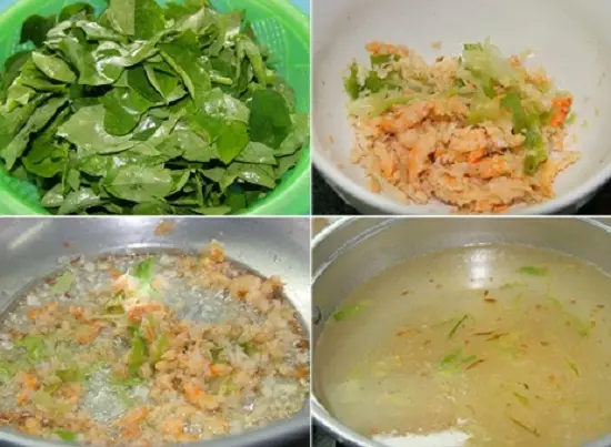 sơ chế để làm canh rau ngót nấu tôm thịt