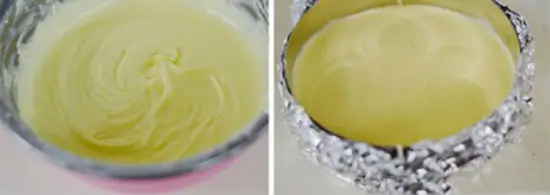Đặt bột bánh bông lan hương quất vào khuôn nứơng bánh