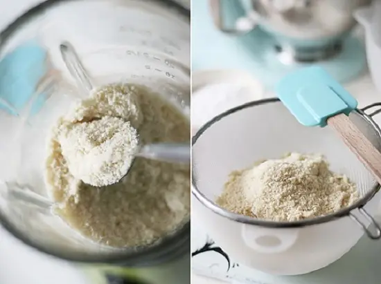 trộn bột hạnh nhân và đường làm bánh Macaron