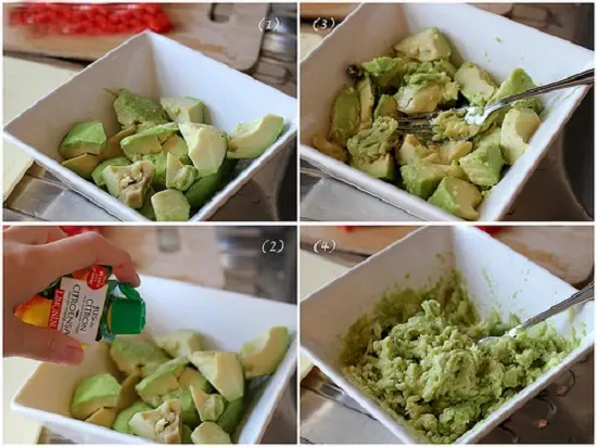 trộn bơ với nước cốt chanh làm salad bơ từ Mexico