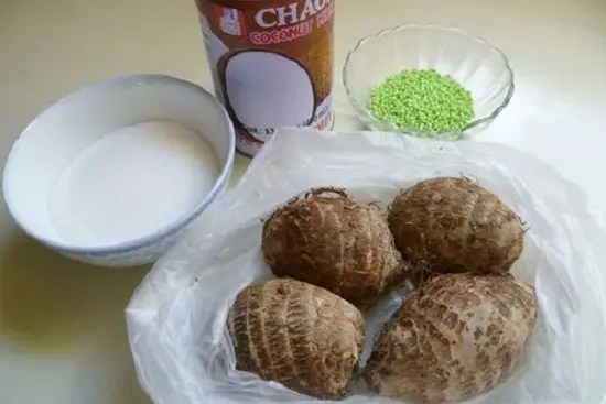 chè khoai sọ bột báng nước cốt dừa nguyên liệu