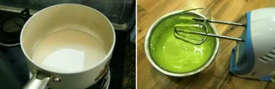Trộn hỗn hợp trứng sữa làm kem matcha trà xanh