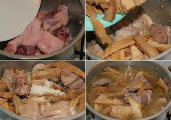 các bước nấu thịt vịt kho măng khô