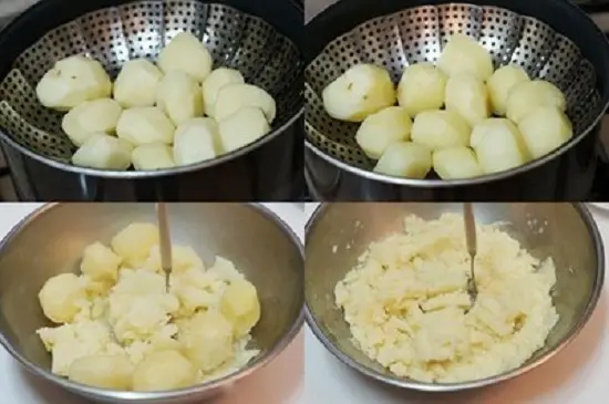 Nghiền nhuyễn khoai tây để làm món khoai tây kẹp thit