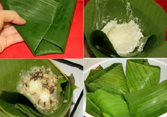 Lấy lá chuối để gói bánh giò